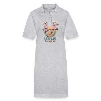 Lazy life chose me, sloth - Stanley/Stella PAIGER Organic Women’s Polo Dress - heather grey - Front
