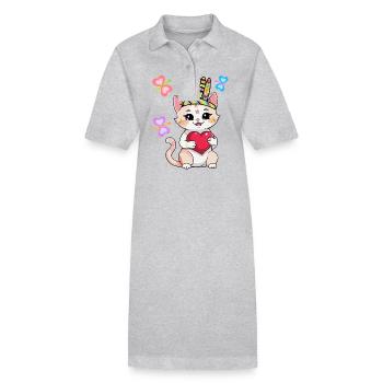 Hippie Katze Katzen Kinder Kind Hippies - Stanley/Stella Frauen Bio-Polokleid PAIGER - Grau meliert - Vorne