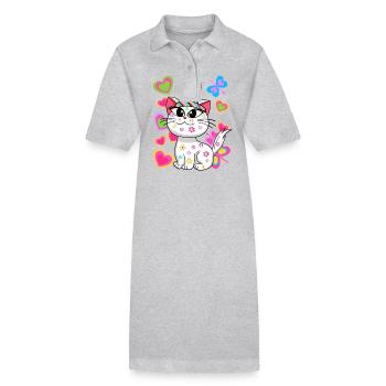 Katze Katzen Hippie Hippies Kätzchen - Stanley/Stella Frauen Bio-Polokleid PAIGER - Grau meliert - Vorne