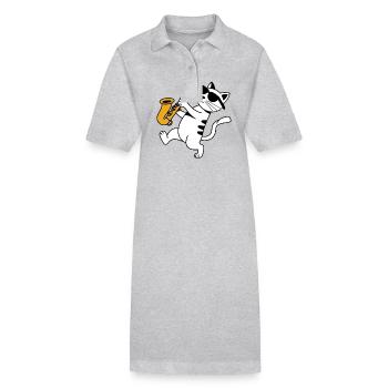Katze Blaskapelle Saxophon Sonnebrille - Stanley/Stella Frauen Bio-Polokleid PAIGER - Grau meliert - Vorne