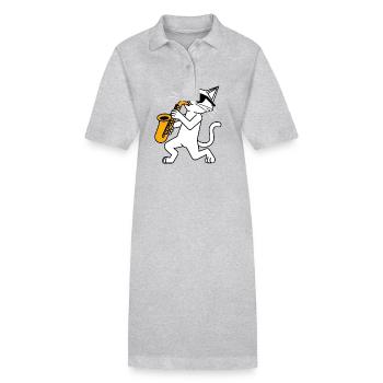 Lustige Katze mit Sonnebrille und Saxophon - Stanley/Stella Frauen Bio-Polokleid PAIGER - Grau meliert - Vorne