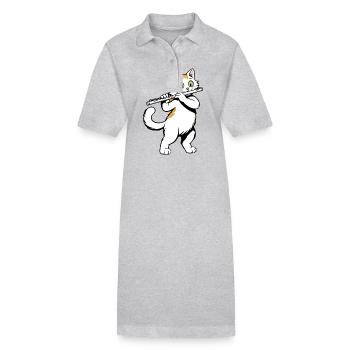 Katze spielt Flöte - Stanley/Stella Frauen Bio-Polokleid PAIGER - Grau meliert - Vorne