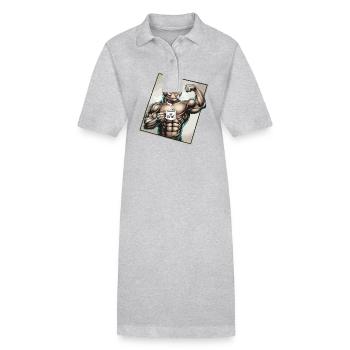 Chat puissant avec du café - Robe polo bio PAIGER Stanley/Stella Femme - gris chiné - Devant