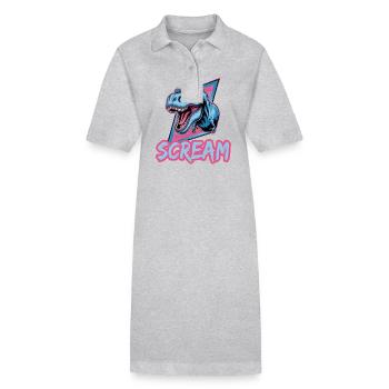 T-Rex Scream Retro Dinosaur Art - Stanley/Stella PAIGER Organic Women’s Polo Dress - heather grey - Front