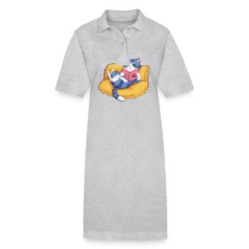 Evil Cat - Stanley/Stella PAIGER Organic Women’s Polo Dress - heather grey - Front