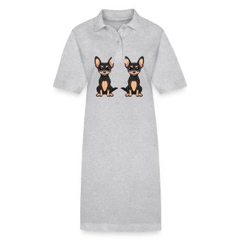 Pinscher Hund Comic - Stanley/Stella Frauen Bio-Polokleid PAIGER - Grau meliert - Vorne