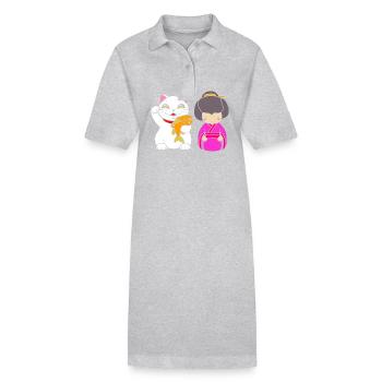 Maneki Neko Japan Glücksbringer - Stanley/Stella Frauen Bio-Polokleid PAIGER - Grau meliert - Vorne