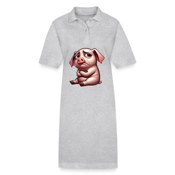 Mignon cochon de dessin animé têtu avec entrelacé - Robe polo bio PAIGER Stanley/Stella Femme - gris chiné - Devant