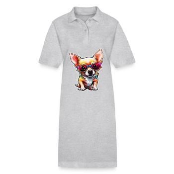 Chihuahua / petit chien / animal / minuscule / race - Robe polo bio PAIGER Stanley/Stella Femme - gris chiné - Devant