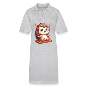 Hérisson mignon sur balançoire dessin animé de l’aire de jeux - Robe polo bio PAIGER Stanley/Stella Femme - gris chiné - Devant