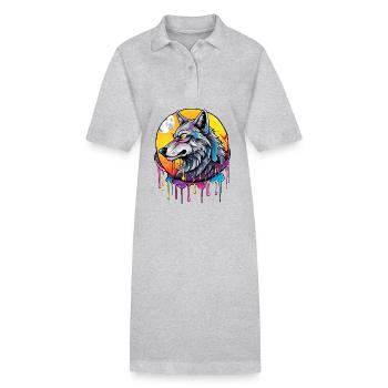 Loup / Meute / Forêt / Sauvage / Faune / Hurlement - Robe polo bio PAIGER Stanley/Stella Femme - gris chiné - Devant