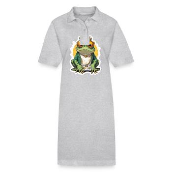 Retro Gamer Frosch mit Controller Konsolenspiele - Stanley/Stella Frauen Bio-Polokleid PAIGER - Grau meliert - Vorne