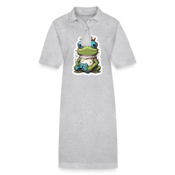Retro Gamer Frosch mit Controller Konsolenspiele - Stanley/Stella Frauen Bio-Polokleid PAIGER - Grau meliert - Vorne