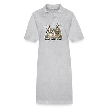 Home Sweet Home - Haus Illustration - Stanley/Stella Frauen Bio-Polokleid PAIGER - Grau meliert - Vorne
