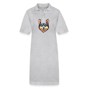 Alaskan Klee Kai Hunderasse Aquarell Karikatur Kawa - Stanley/Stella Frauen Bio-Polokleid PAIGER - Grau meliert - Vorne