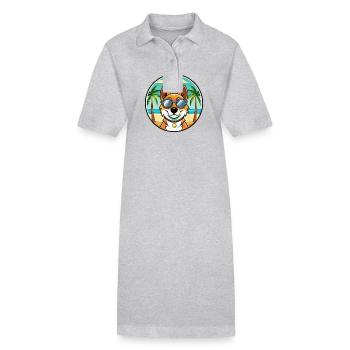 Arlequin russe Chien de race de chien dessin animé plage - Robe polo bio PAIGER Stanley/Stella Femme - gris chiné - Devant