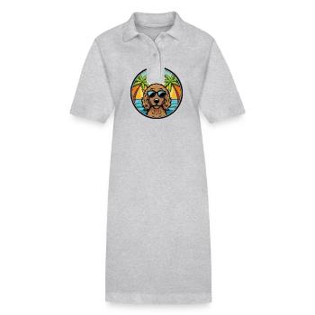 Curly Coated Retriever Dog Breed Cartoon Beach - Stanley/Stella PAIGER Organic Women’s Polo Dress - heather grey - Front