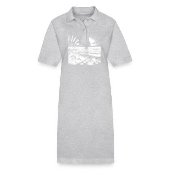 Muscheln und Gras Strandmotiv mit Sonnenuntergang - Stanley/Stella Frauen Bio-Polokleid PAIGER - Grau meliert - Vorne