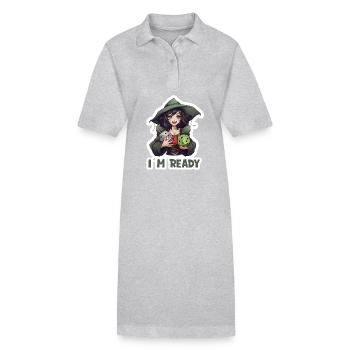 I Am Ready – Female RPG Hero with Dice - Stanley/Stella PAIGER Organic Women’s Polo Dress - heather grey - Front
