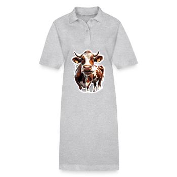 Braune Kuh / Tier / Milch / Bauernhof / Stall - Stanley/Stella Frauen Bio-Polokleid PAIGER - Grau meliert - Vorne