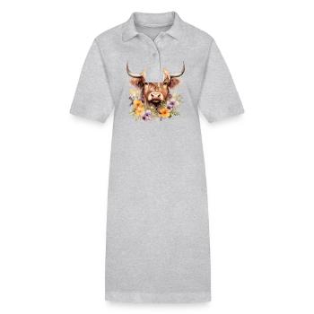 Majestic Highland : Portrait d’une vache Highland - Robe polo bio PAIGER Stanley/Stella Femme - gris chiné - Devant