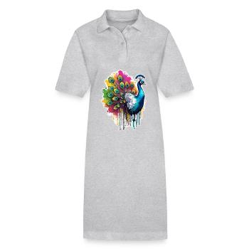 Paon / Animal / Zoo / Plumage / Beauté naturelle - Robe polo bio PAIGER Stanley/Stella Femme - gris chiné - Devant
