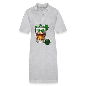 Shamrock / Whisky / Alcool / Bonheur / Pub irlandais - Robe polo bio PAIGER Stanley/Stella Femme - gris chiné - Devant