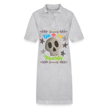 Dia-de-los-Muertos, Jour des Morts, Crâne de Sucre - Robe polo bio PAIGER Stanley/Stella Femme - gris chiné - Devant
