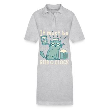Cat drinks beer, funny saying with beer mug - Stanley/Stella PAIGER Organic Women’s Polo Dress - heather grey - Front