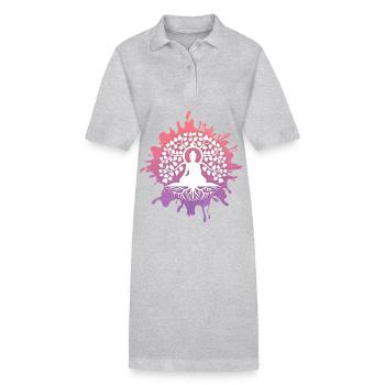 Yoga, Buddha mit Lebensbaum, Bodhi-Baum - Stanley/Stella Frauen Bio-Polokleid PAIGER - Grau meliert - Vorne