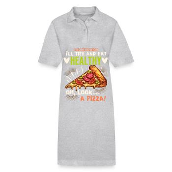 Pizza amusante, nourriture saine, pizza végétarienne - Robe polo bio PAIGER Stanley/Stella Femme - gris chiné - Devant