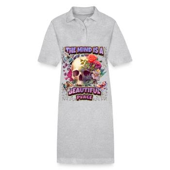 Skull Totenkopf Schädel mit Vintage Blumen, Spruch - Stanley/Stella Frauen Bio-Polokleid PAIGER - Grau meliert - Vorne