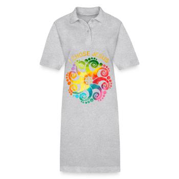 Jesus Christus Spruch Regenbogen-Mandala LGBTQ - Stanley/Stella Frauen Bio-Polokleid PAIGER - Grau meliert - Vorne