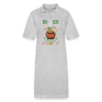 Books Are Better Than Rainbows St Patricks Day - Stanley/Stella PAIGER Organic Women’s Polo Dress - heather grey - Front