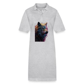 Wolf Wolfskopf Raubtier Geschenk - Stanley/Stella Frauen Bio-Polokleid PAIGER - Grau meliert - Vorne