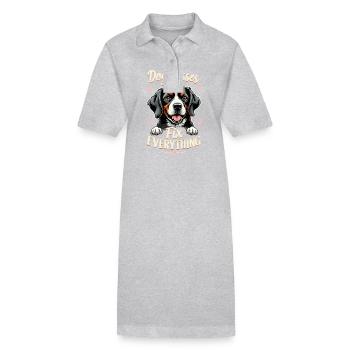 Hundekuss Hund Hundefreund - Stanley/Stella Frauen Bio-Polokleid PAIGER - Grau meliert - Vorne