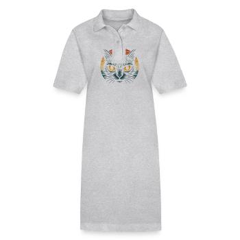 Gelbe Katzenaugen Retro Sunset Katze Vintage - Stanley/Stella Frauen Bio-Polokleid PAIGER - Grau meliert - Vorne