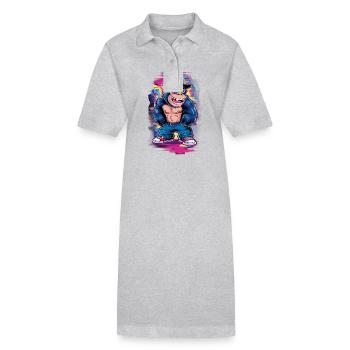 Streetart Gorilla Musik - Stanley/Stella Frauen Bio-Polokleid PAIGER - Grau meliert - Vorne
