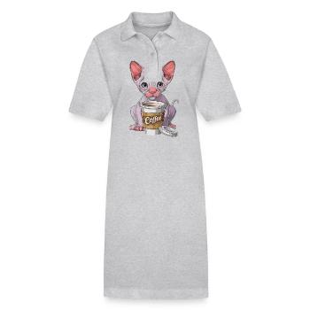 Nacktkatze mit Kaffee - Stanley/Stella Frauen Bio-Polokleid PAIGER - Grau meliert - Vorne