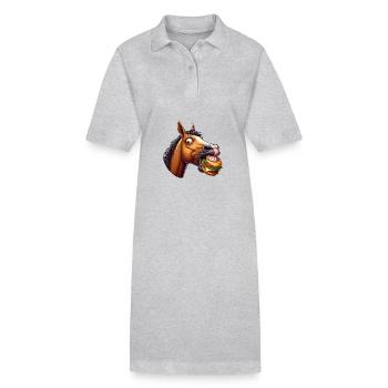 Pferd Cheeseburger Fast Food Stute Hengst - Stanley/Stella Frauen Bio-Polokleid PAIGER - Grau meliert - Vorne