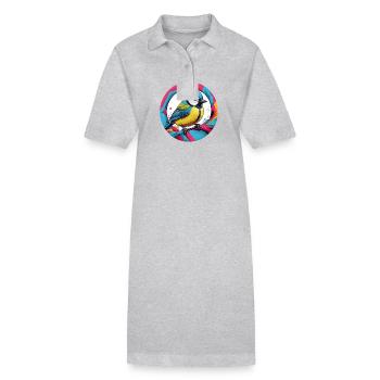 Farbenfrohes Blaumeisen Motiv - Stanley/Stella Frauen Bio-Polokleid PAIGER - Grau meliert - Vorne