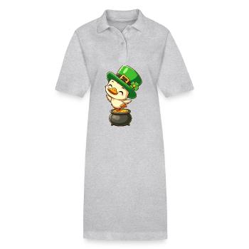 Sweet St. Patrick's Day Duck Top Hat Clover Gold - Stanley/Stella PAIGER Organic Women’s Polo Dress - heather grey - Front
