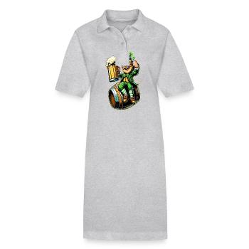 Bierfass-Leprechaun (Irischer Kobold) - Stanley/Stella Frauen Bio-Polokleid PAIGER - Grau meliert - Vorne
