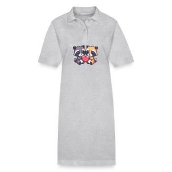 Waschbär Paar Liebe Valentinstag - Stanley/Stella Frauen Bio-Polokleid PAIGER - Grau meliert - Vorne