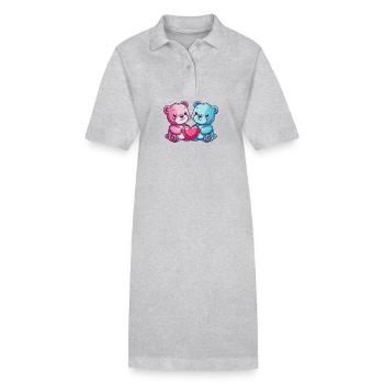 Bär Paar Liebe Valentinstag - Stanley/Stella Frauen Bio-Polokleid PAIGER - Grau meliert - Vorne