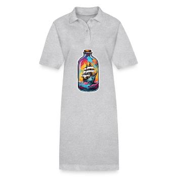 Navire dans une bouteille / Message dans une bouteille / Ahoy / ancre - Robe polo bio PAIGER Stanley/Stella Femme - noir - Devant