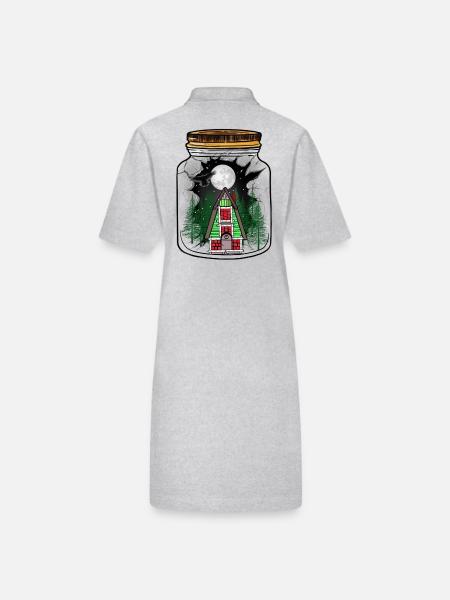House Winter Snow Snowfall Moon Christmas Xmas - Stanley/Stella PAIGER Organic Women’s Polo Dress - heather grey - Back