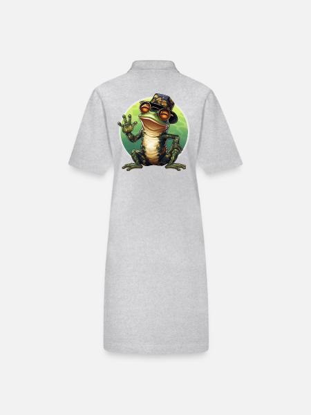 happy cooler Frosch mit Brille und Hut beim winken - Stanley/Stella Frauen Bio-Polokleid PAIGER - Grau meliert - Hinten