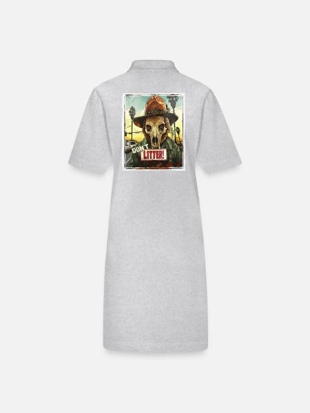 Hirsch Totenkopf Ranger, Kein Müll wegwerfen - Stanley/Stella Frauen Bio-Polokleid PAIGER - Grau meliert - Hinten