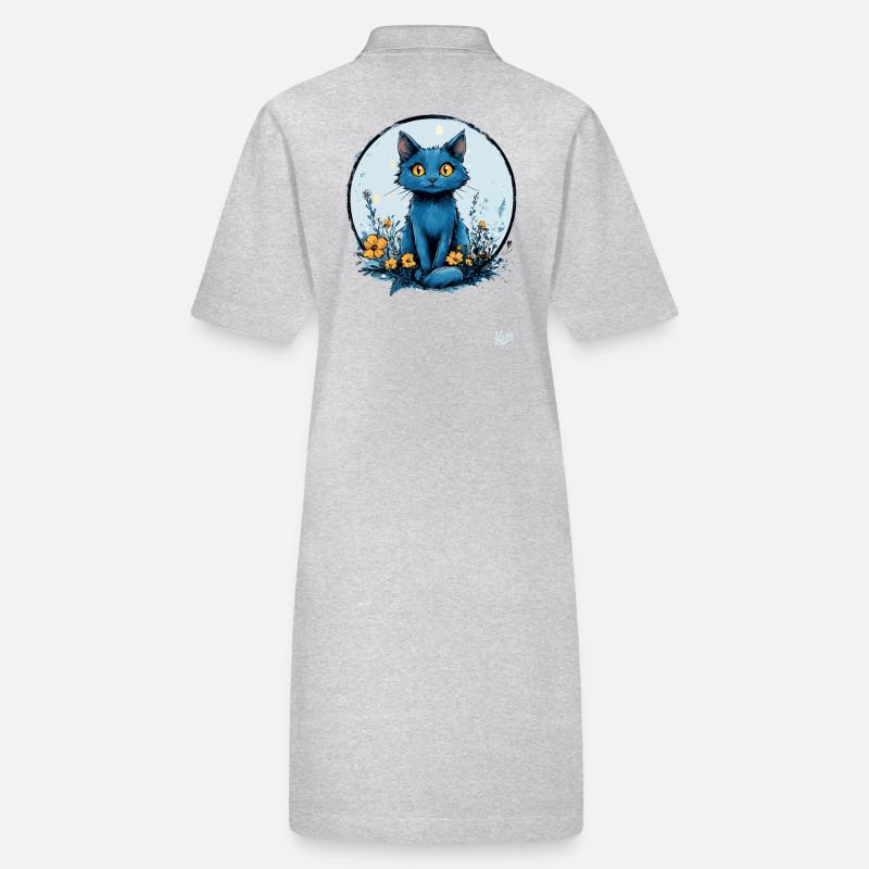 Blaue Katze mit gelben Blumen Stanley/Stella Frauen Bio-Polokleid PAIGER